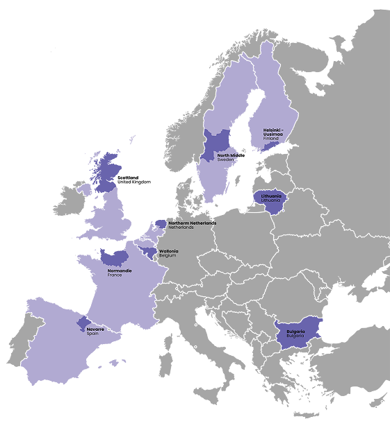 Map of Europe with partner countries highlighted