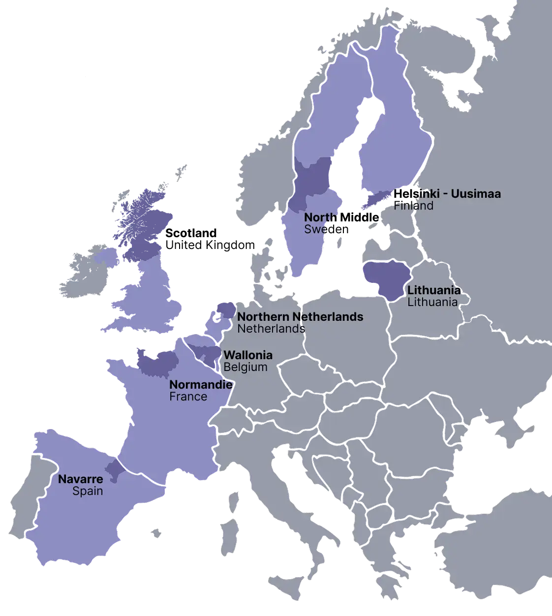 Map of Europe with partner countries highlighted